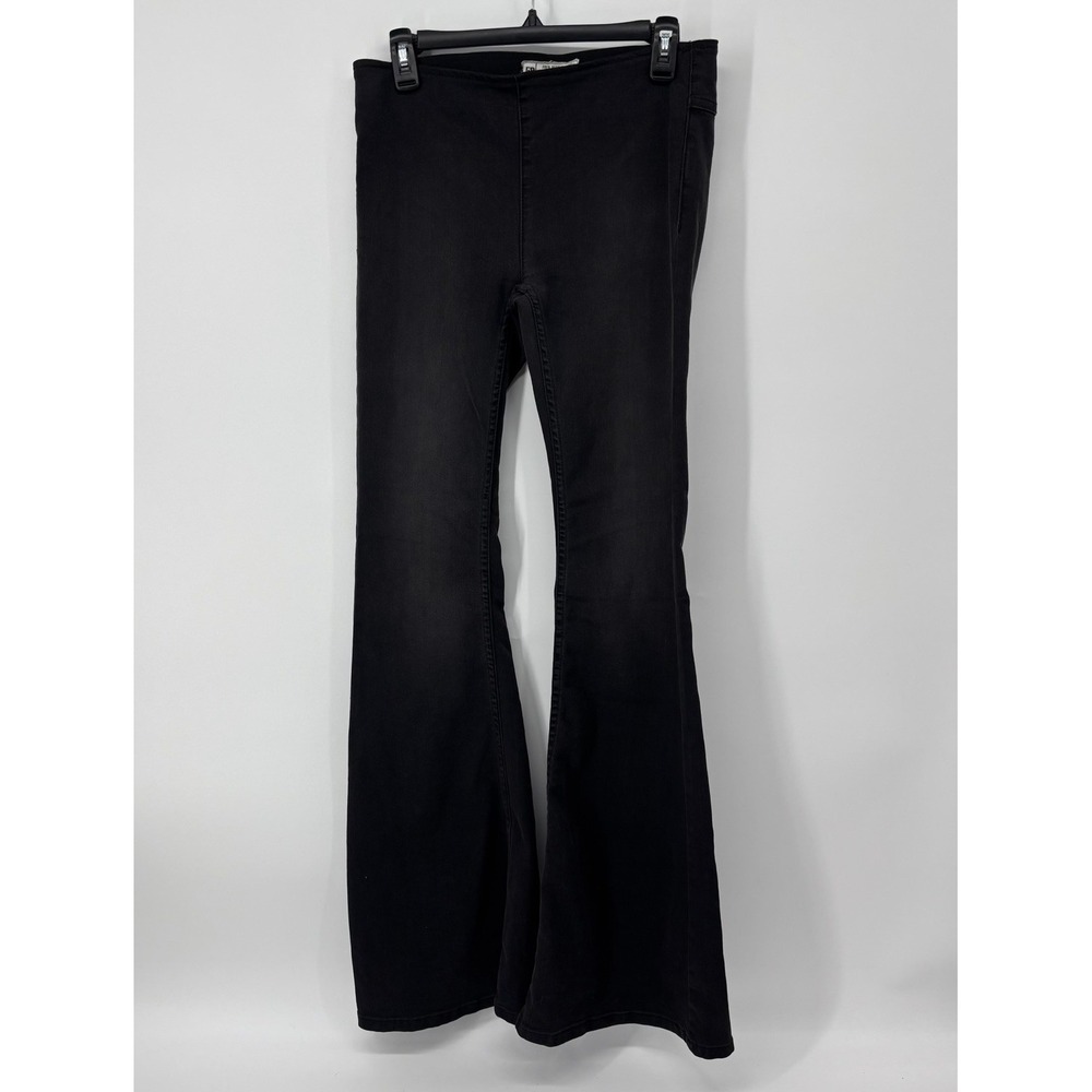 Free People Flare Jeans Black Wash Bell Bottom Pull On Western Women's 26